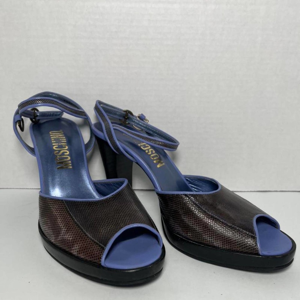 1990s Black and Purple Moschino Snakeskin Heels Size 6